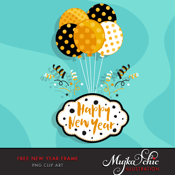 Free New year celebration Frame clipart, Happy New year with balloons.