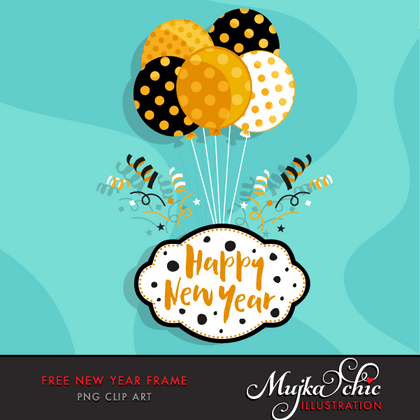 Free New year celebration Frame clipart, Happy New year with balloons.
