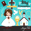 First Holy Communion Girls Clipart Bundle. Religious Graphics