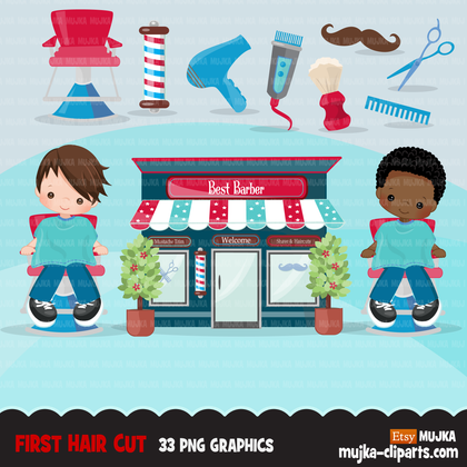 Hair styling clipart, boy in the salon, barber hop, shave shop clipart