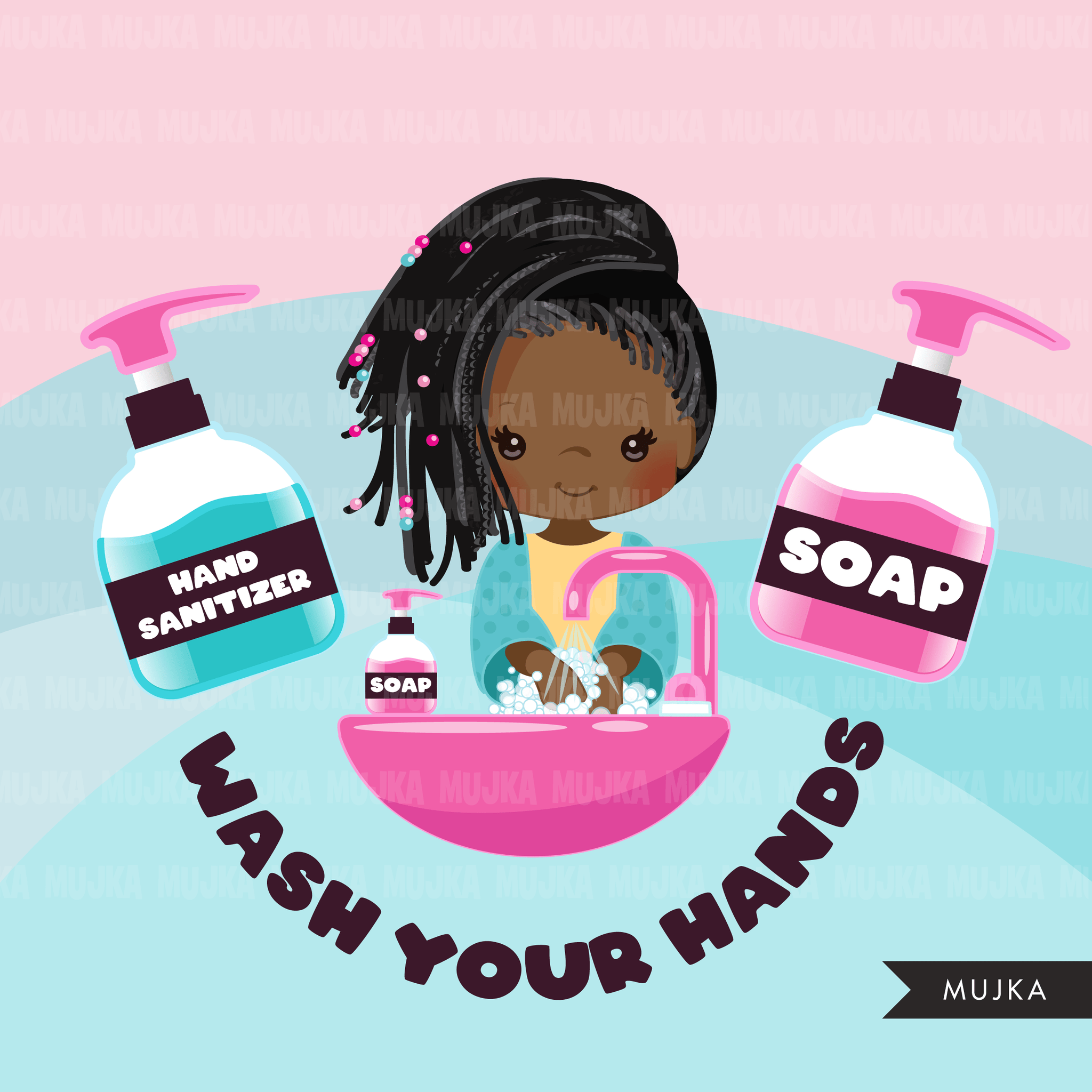 Hand washing Clipart, black girls, hand sanitizer, bathroom chores, cleaning, covid 19, corona virus, social distancing graphics