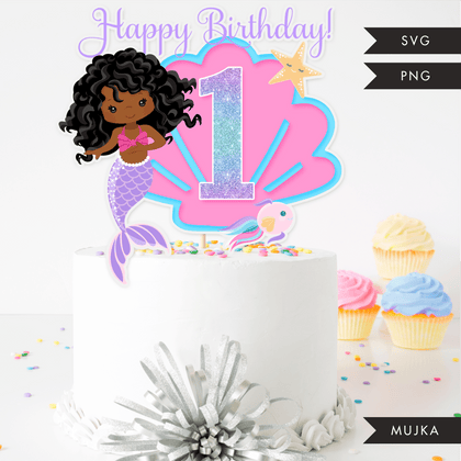 Mermaid Birthday Numbers Cake toppers SVG, PNG cutting files and clipart. Black curly Rainbow mermaid graphics for Cricut, Silhouette