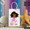 Mermaid Birthday Gift bag and Thank you tags SVG, PNG cutting and print files. Curly Black Rainbow mermaid graphics for Cricut, Silhouette