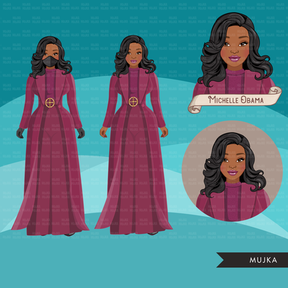 Michelle Obama inauguration 2021 fashion clipart, stay true to yourself, black history figures graphics, PNG