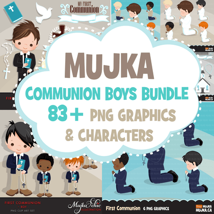 First Holy Communion BOYS Clipart Bundle. Religious Graphics religious