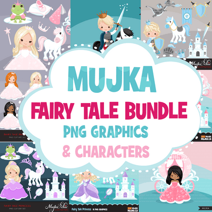 Fairy Tale Clipart Bundle. Princess and prince storybook graphics. Boy and Girl