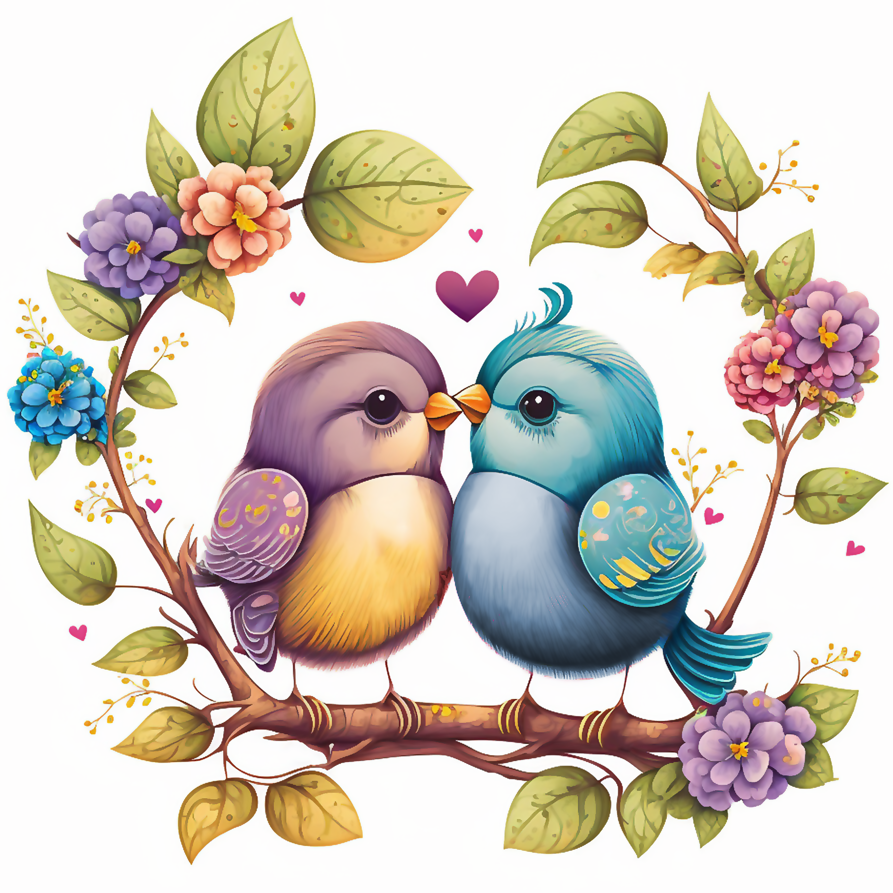 Free Valentine's Day art, lovebirds wall art, free, little bird design, free valentine poster, free floral bird image