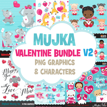 Valentine clipart Design Bundle V2, Cute celebration graphics, boys and girls, animals