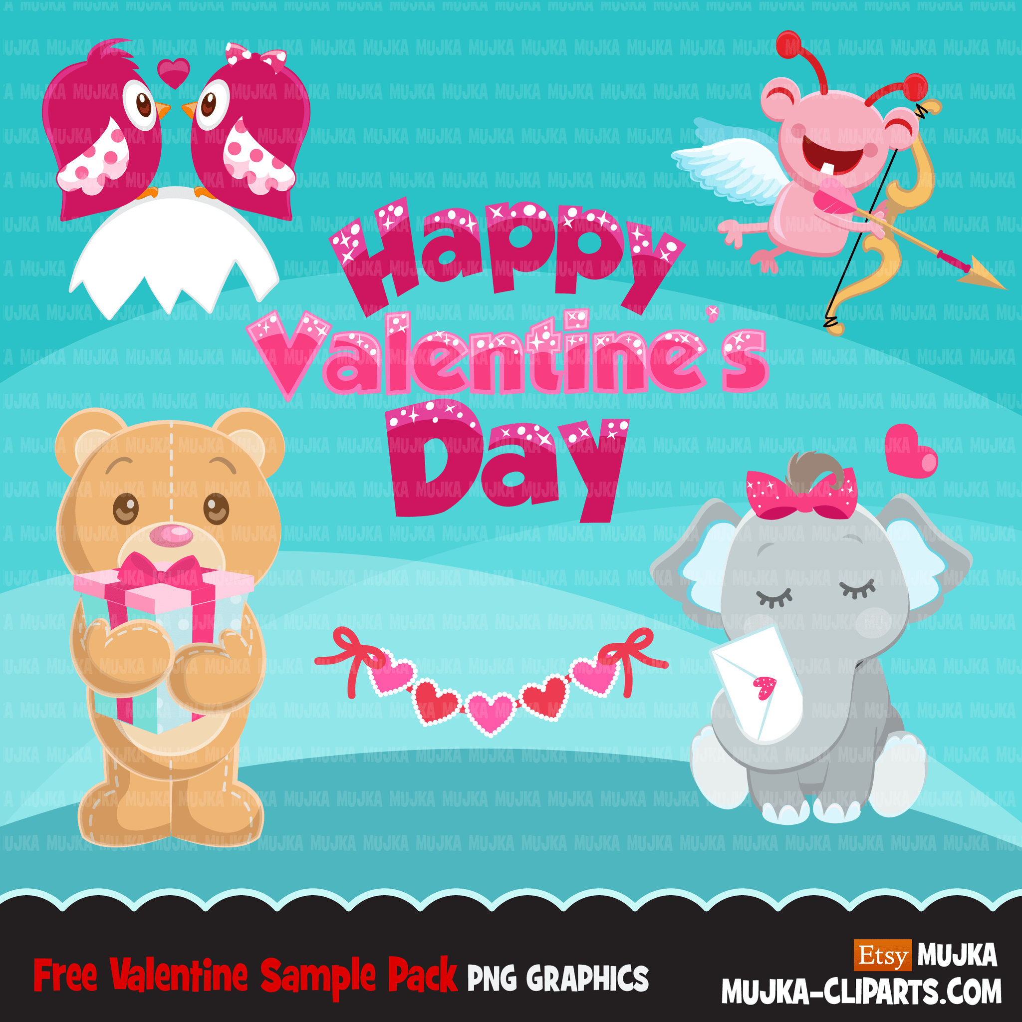 Free Valentine's day clipart, Cute animal graphics, digital PNG personal use Mujka