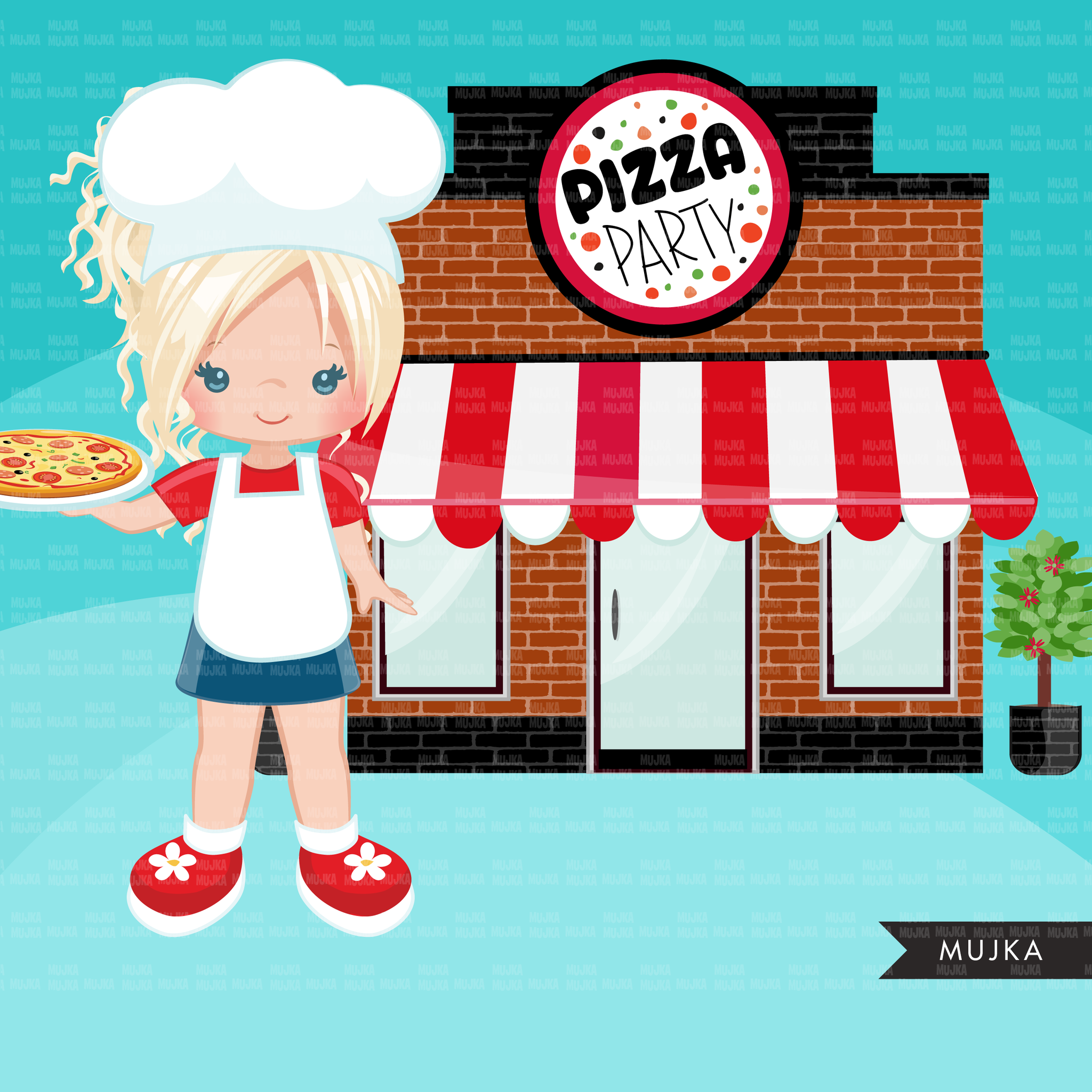 Paquete de imágenes prediseñadas de pizza, chef de pizza, diseños de sublimación de paquetes de pizzería descarga digital, cumpleaños de pizza png, niños de pizza, niño y niña negros