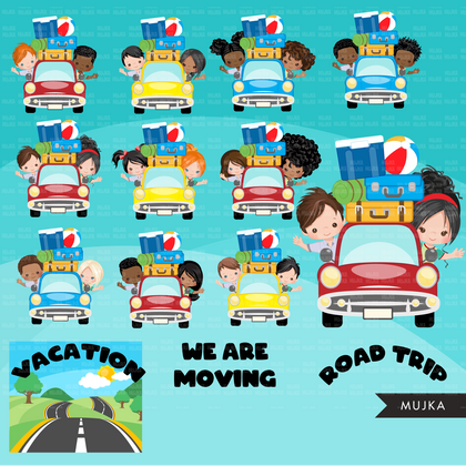 Road Trip Clipart, vacation clipart, best friends, traveling boy & girl, teacher clipart, commercial use  sublimation clip art PNG