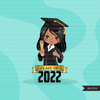 Graduation Clipart, senior black graduate girls with cape and scroll, school, student class of 2022 gold banner graphics, PNG clip art