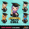 Graduation Clipart, senior graduate girls with hijab, cape and scroll, school, muslim student class of 2022 gold banner graphics, PNG