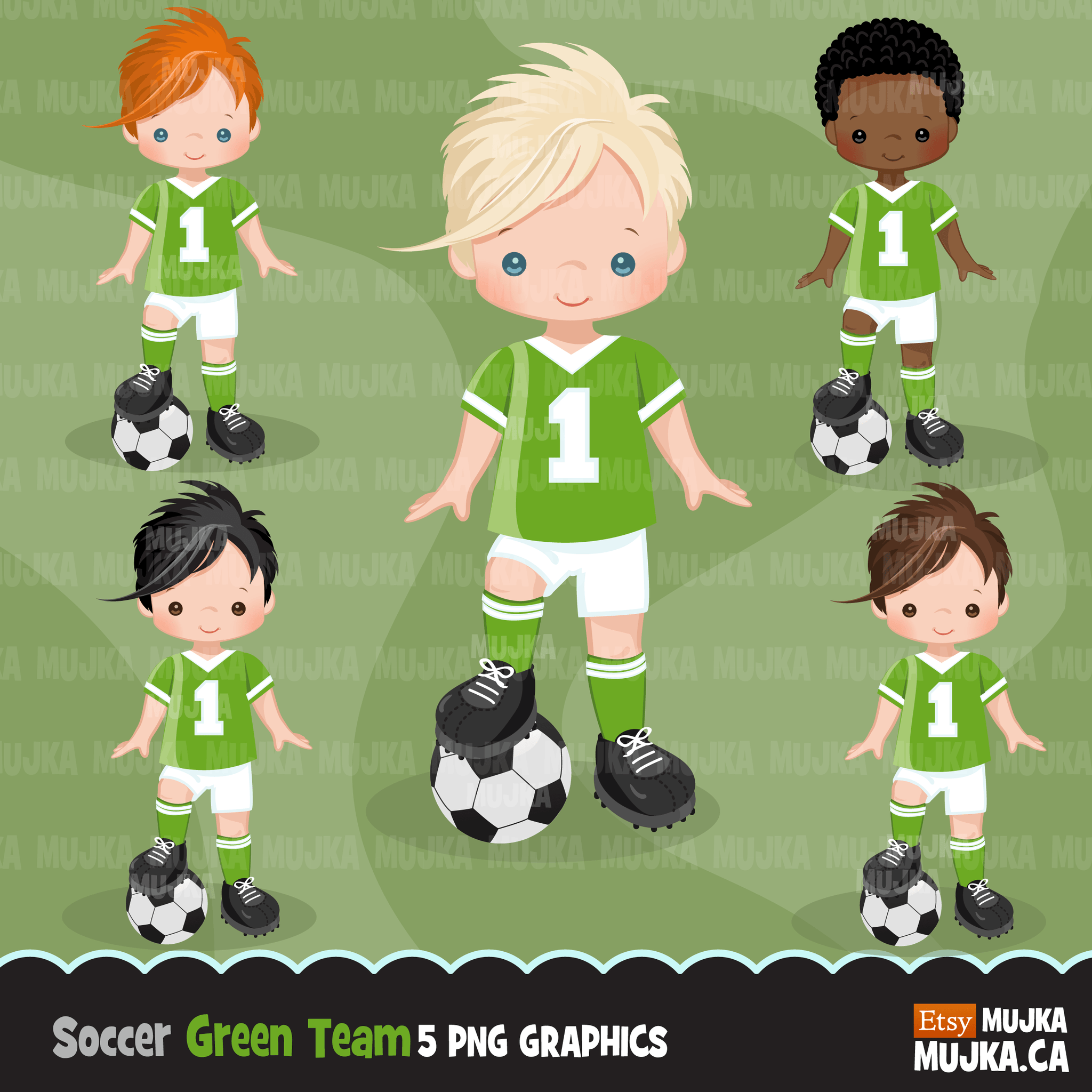 Soccer Clipart Bundle, playing soccer ball, sports, birthday party, boys & girls team jersey, clip art commercial use PNG graphics
