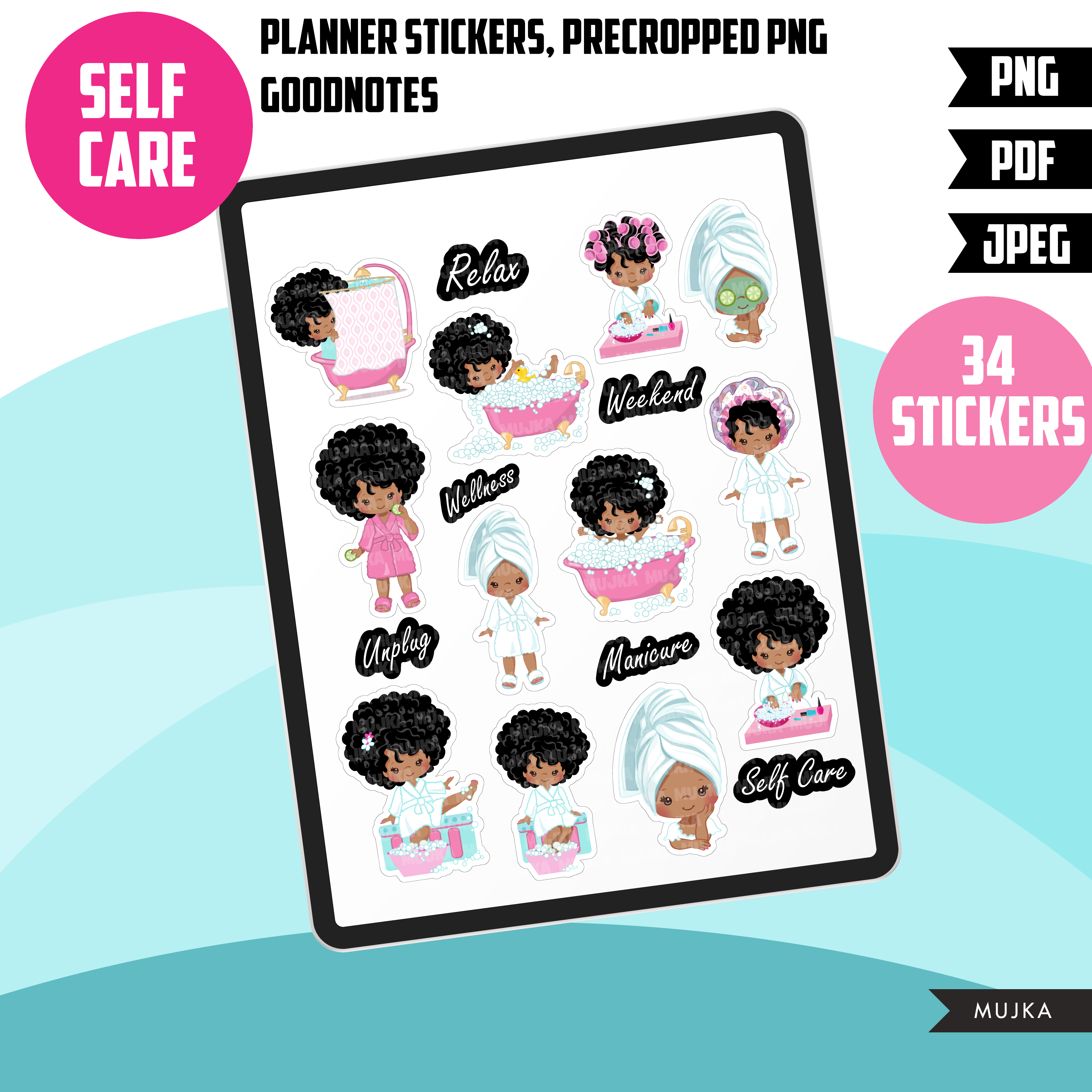 Black Girl Digital Sticker for GoodNotes Planner, (2039227)