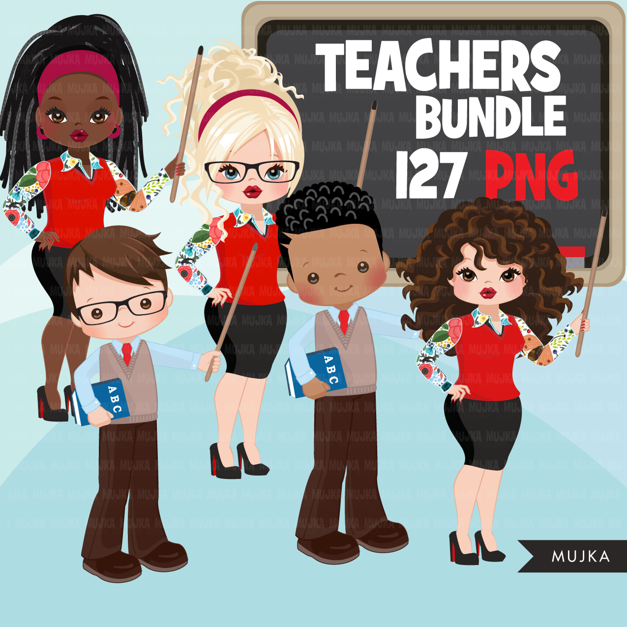 TEACHER CLIPART BUNDLE, School Education PNG, school graphics, male female teachers, black, latino teachers