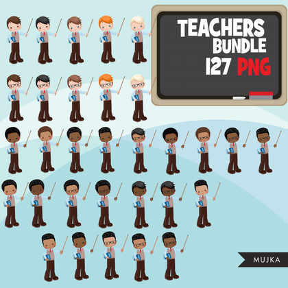 TEACHER CLIPART BUNDLE, School Education PNG, school graphics, male female teachers, black, latino teachers