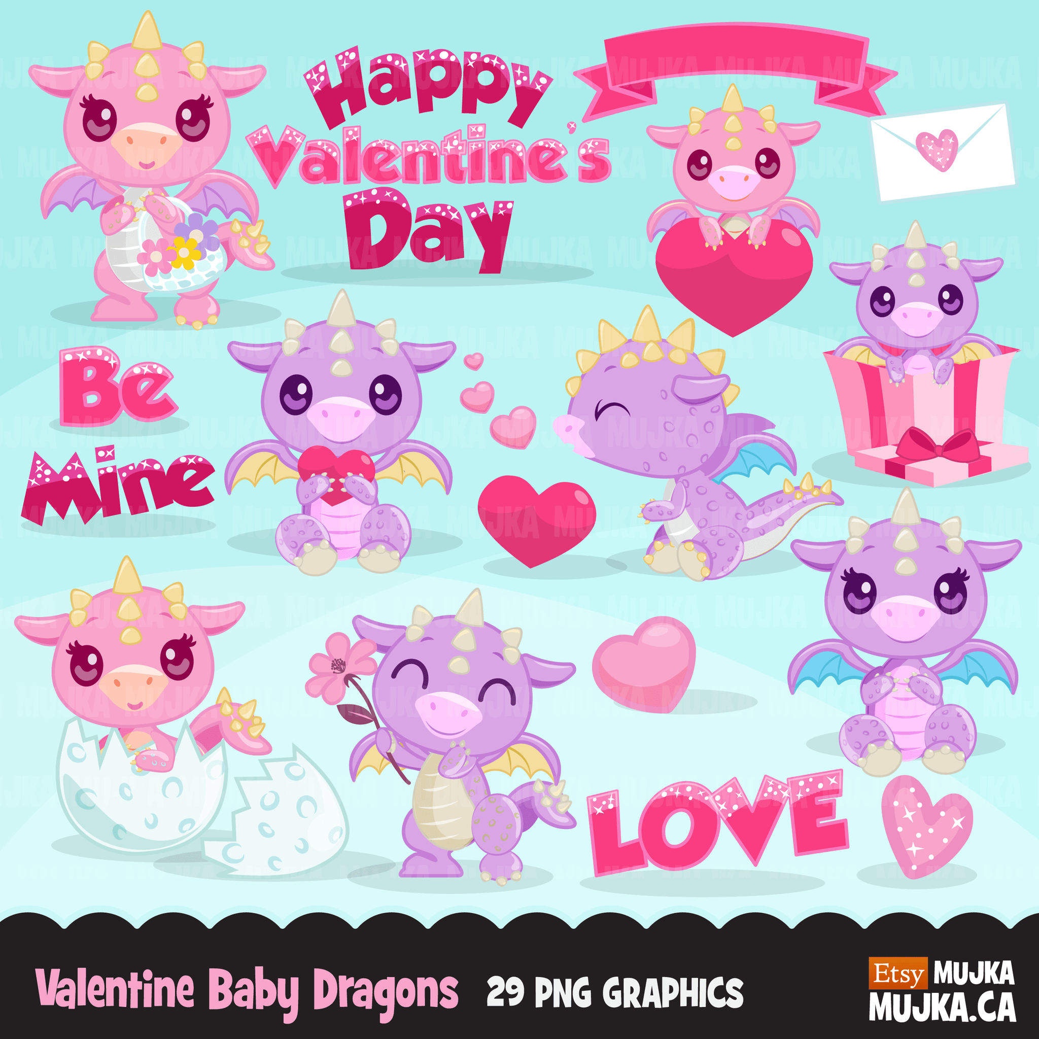 Valentine clipart Design Bundle V2, Cute celebration graphics, boys and girls, animals