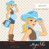 Blonde Cowgirl Pregnant Woman Character with gift bags Clipart. Baby Shower Party Invitation Character