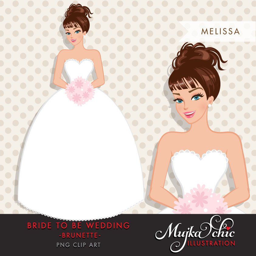 Brunette Bride Clipart, wedding Graphics