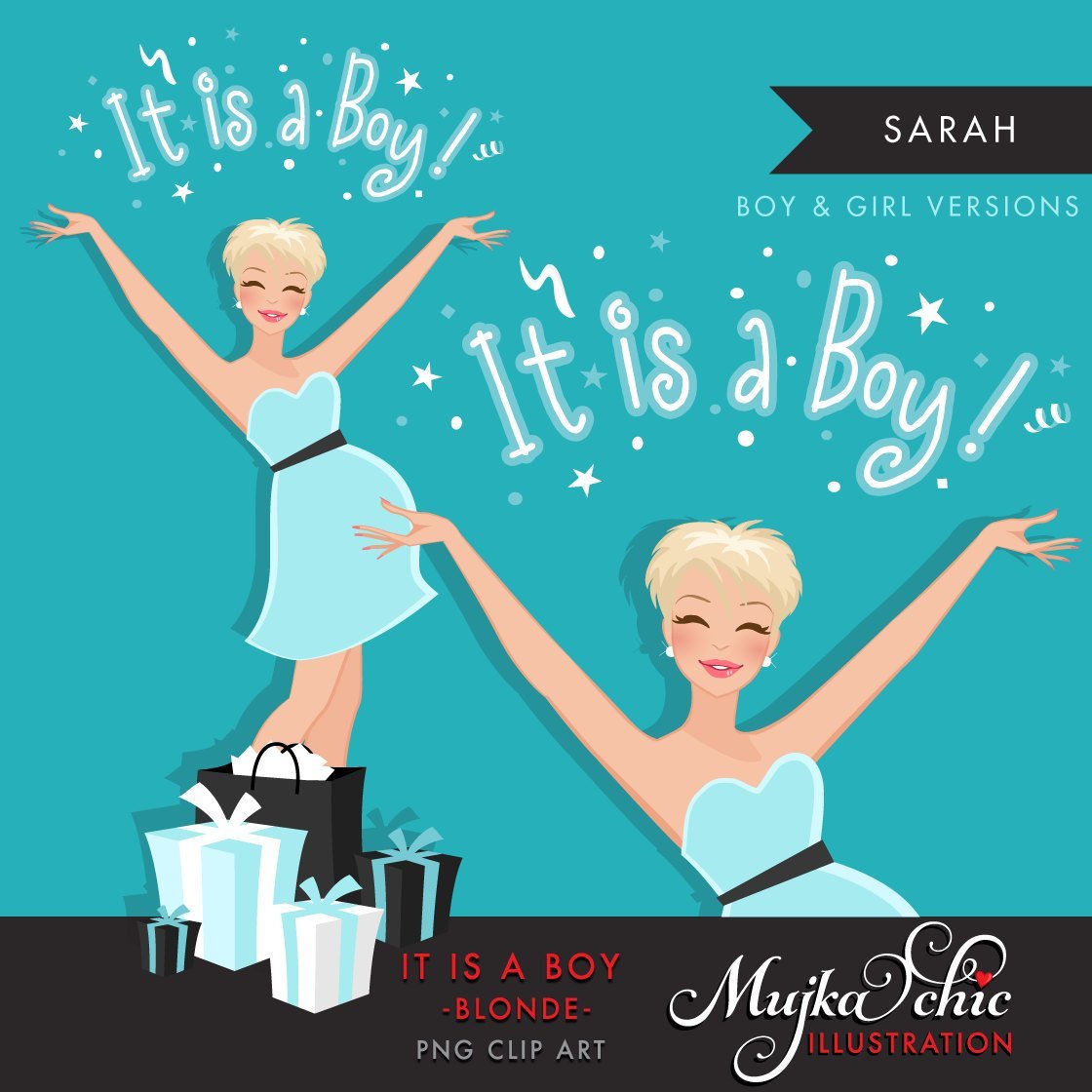 Blonde Pregnant Woman Character Clipart. It is a boy, girl