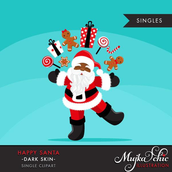 black Santa clipart. Christmas graphics with gift bags, candies