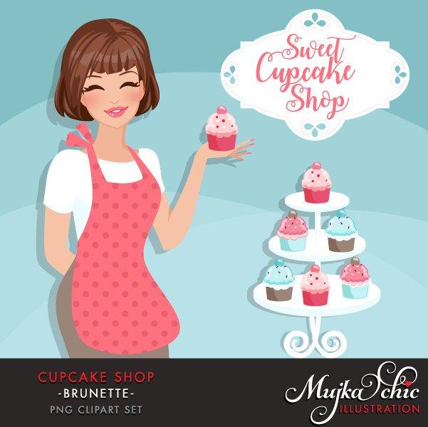 Cupcake Shop Owner Avatar. Brunette woman holding a cupcake