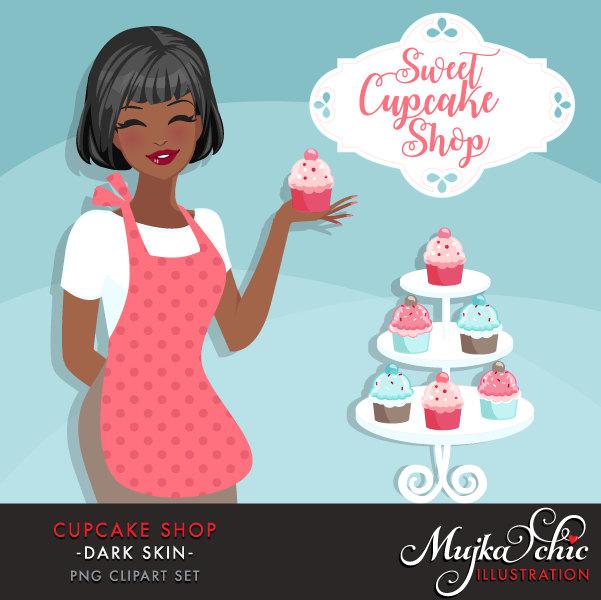 Avatar de propietaria de tienda de cupcakes de mujer negra. Chica negro