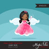 Pink fairy princess clipart, black girl