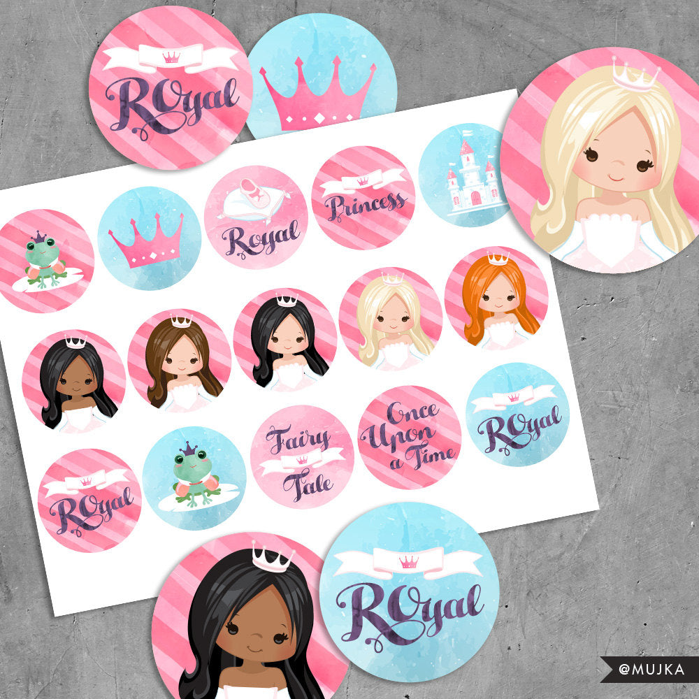Printable Princess Birthday Stickers. Digital printable girl stickers