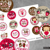 Valentine's Day Stickers. Digital printable Valentine round stickers, cupcake toppers