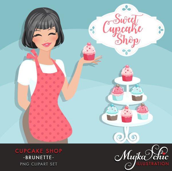Cupcake Shop Owner Avatar. Dark Brunette woman holding a cupcake
