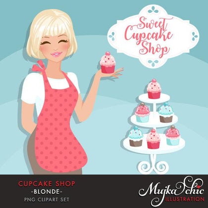 Cupcake Shop Owner Avatar. Blonde woman holding a cupcake