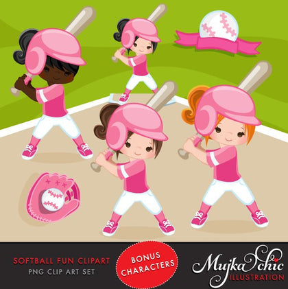 Softball Clipart, girl in pink jersey