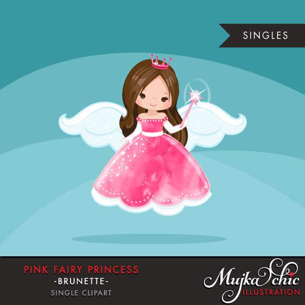 Pink fairy princess clipart, brunette girl