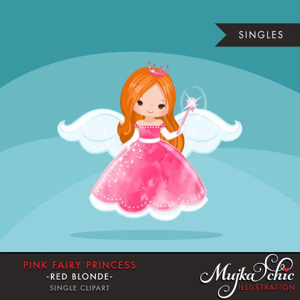 Pink fairy princess clipart, red blonde girl