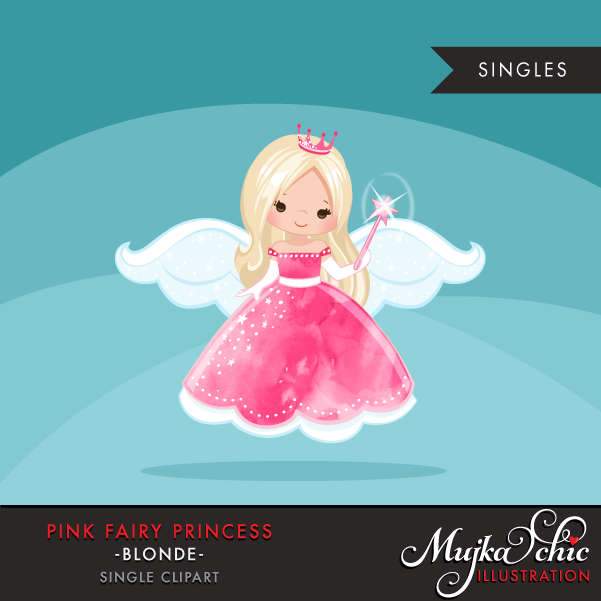 Pink fairy princess clipart, blonde girl