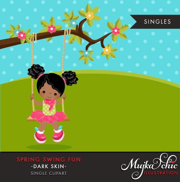 Spring Clipart, black girl on swing 2
