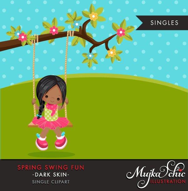 Free Spring Clipart, black girl on swing