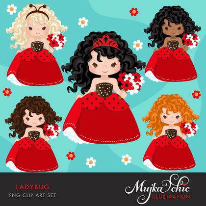 Ladybug Clipart, little girl spring