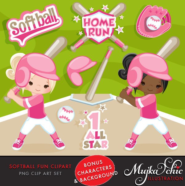 Softball Clipart, girl in pink jersey
