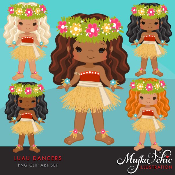 Luau Girl Dancers Clipart summer, Hawaiian, Polynesian kids graphics