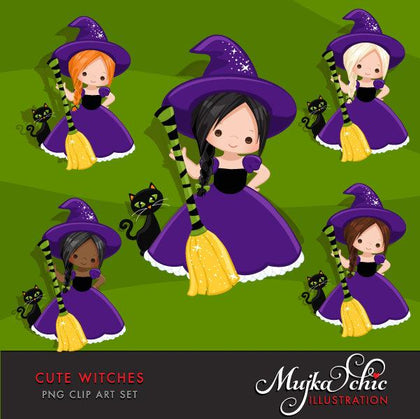 Halloween Clipart, wicked girl with broom