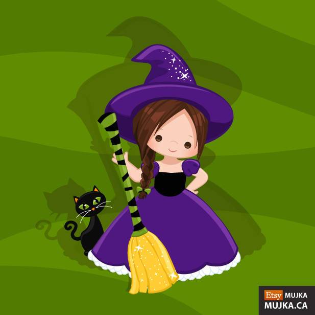 Halloween Clipart, wicked girl with broom – MUJKA CLIPARTS