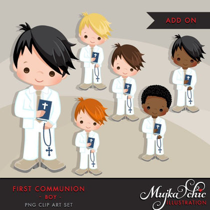 First Communion Clipart for Boy in white clothing religious