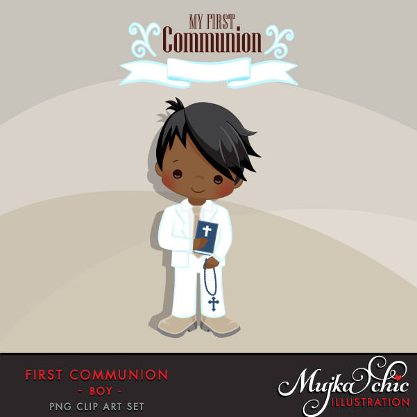 First Communion Clipart for Boy in white clothing religious