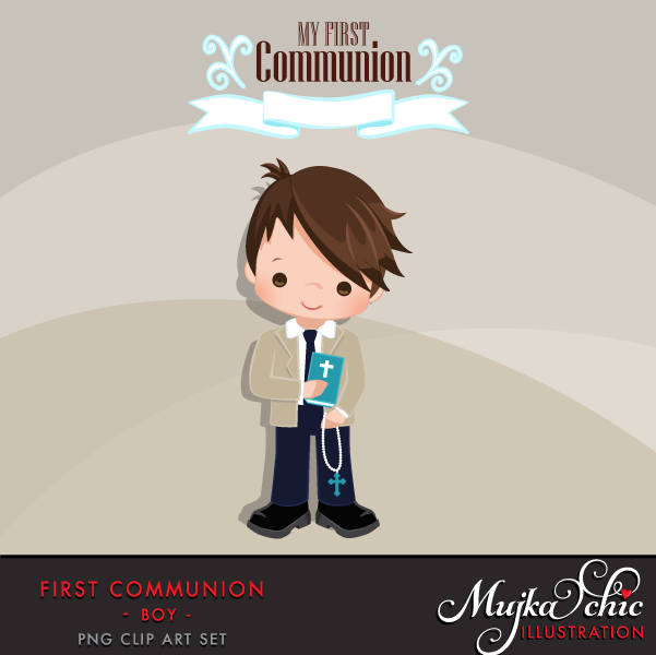 First Communion Clipart for Boy Add On. religious Cute Communion characters