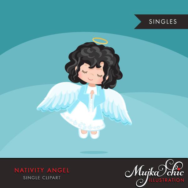 Nativity Angel Clipart, dark brunette girl, christmas religious