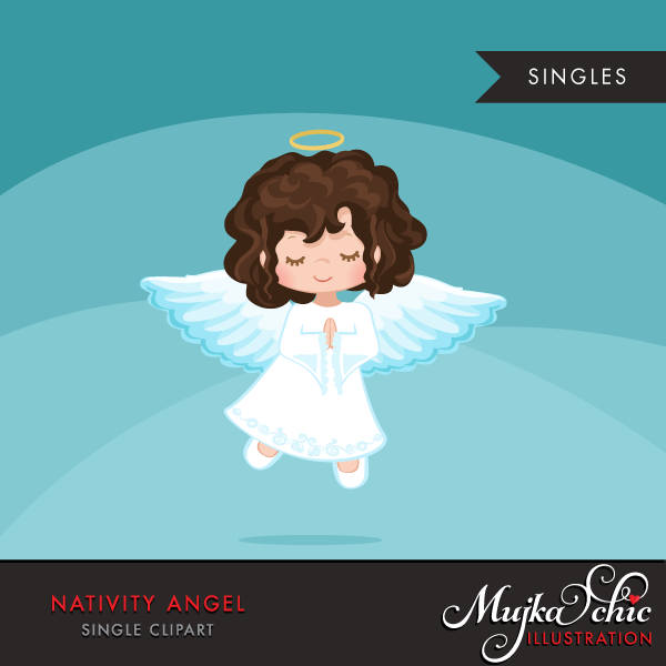 Nativity Angel Clipart, brunette girl in christmas religious