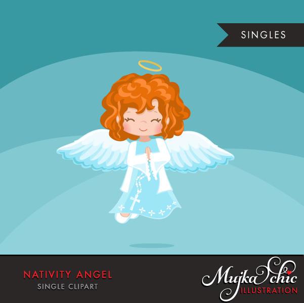 Nativity Angel Clipart, red blonde girl, christmas religious